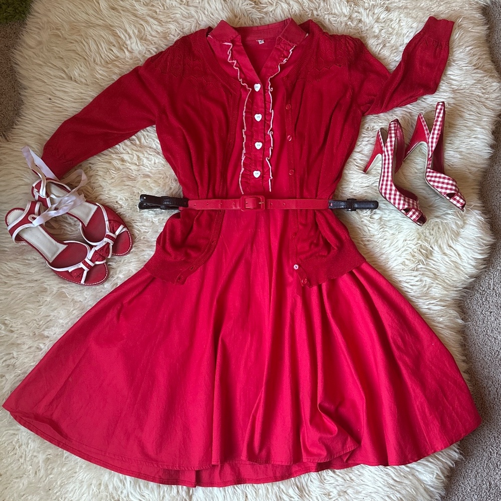 Red Sun Dress with Heart Buttons